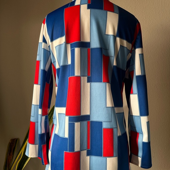 Women’s Vintage 1970s Geometric Mod Style Button Up Blouse Made in Mexico - Picture 3 of 5